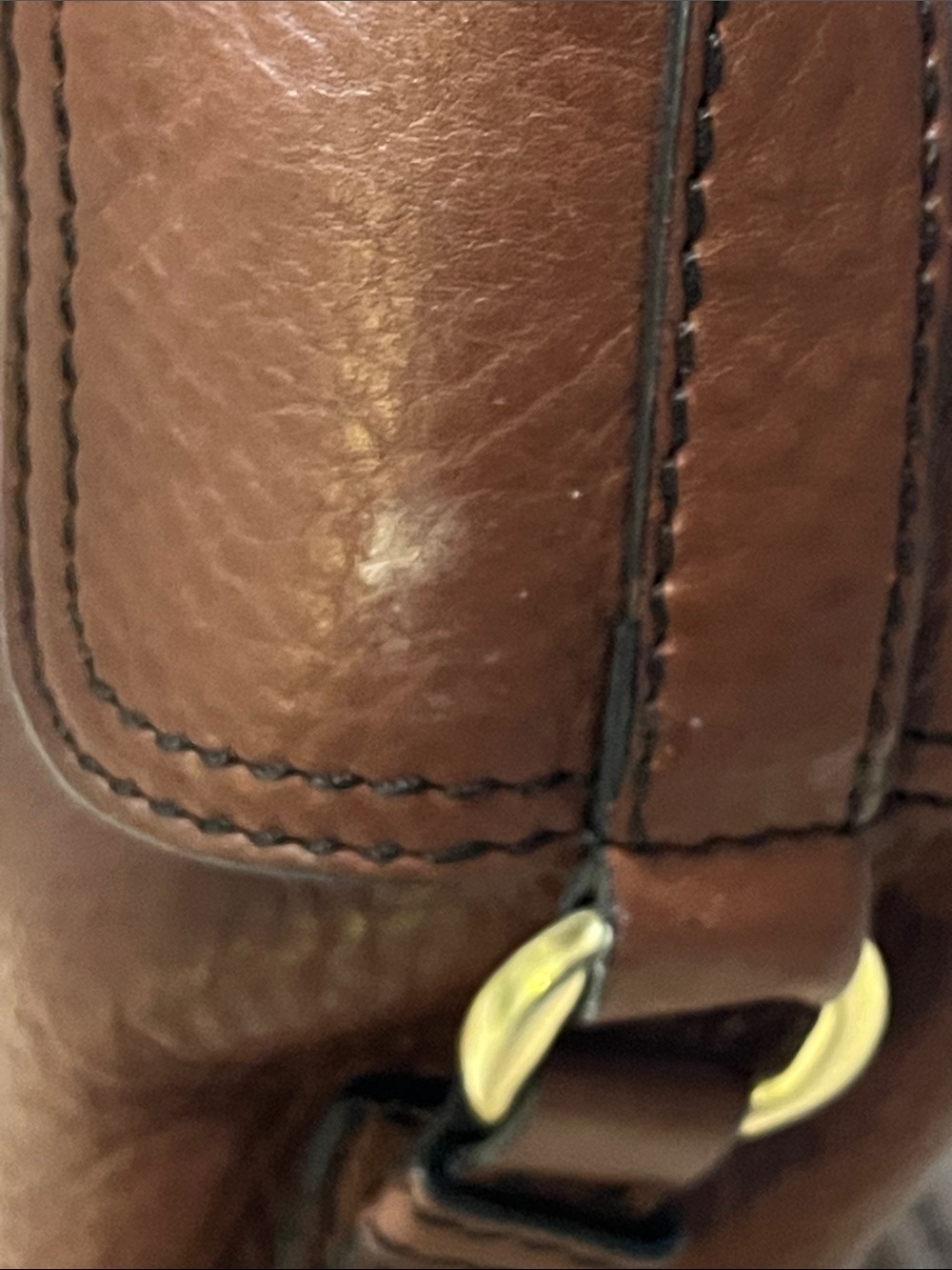 Cole Haan Tobacco Brown Pebbled Leather Shoulder Bag Purse Tote Gold Tone Trim - Picture 10 of 16